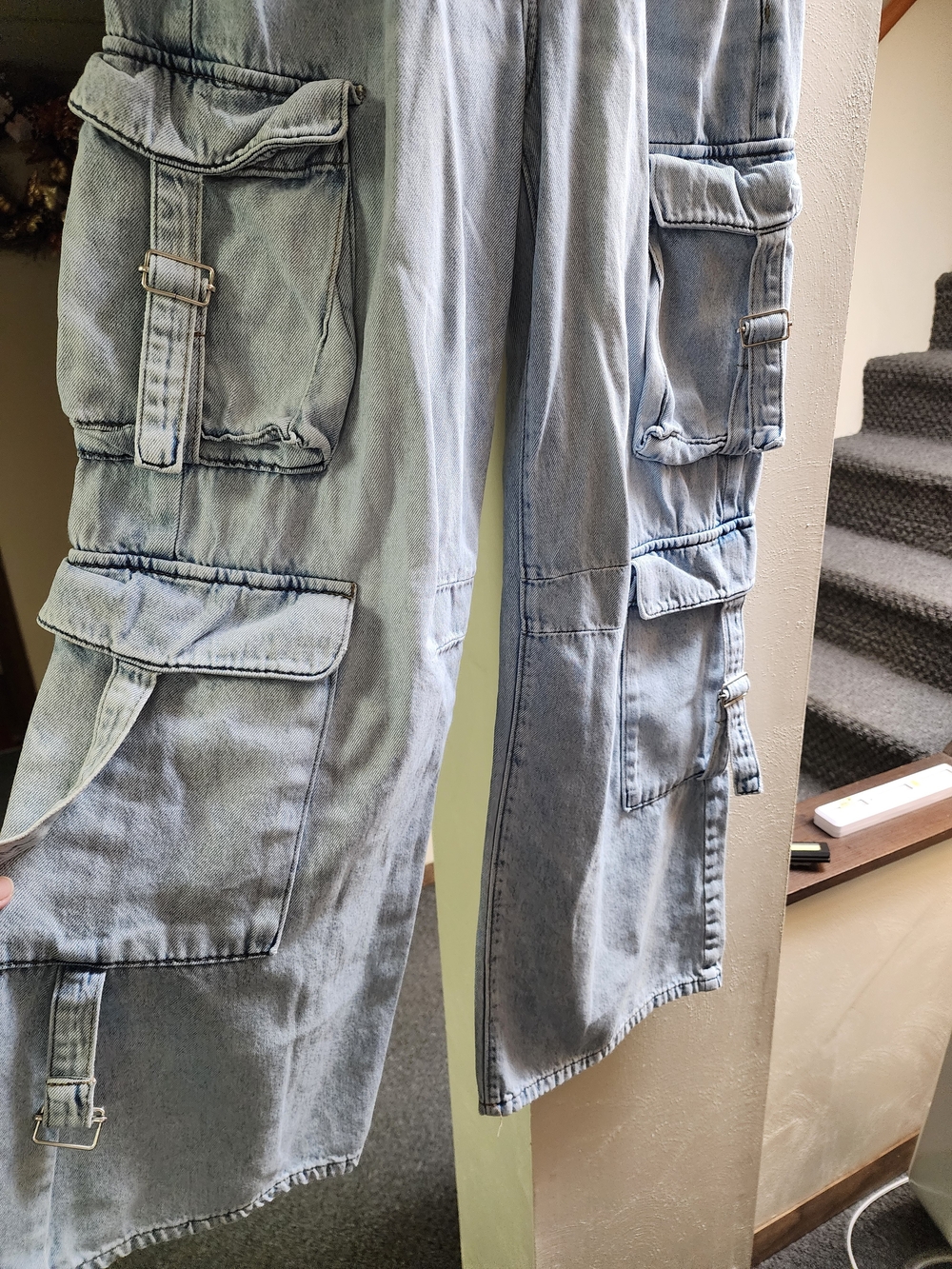 SO Light Blue Women's Cargo Jeans with Buckle Pockets